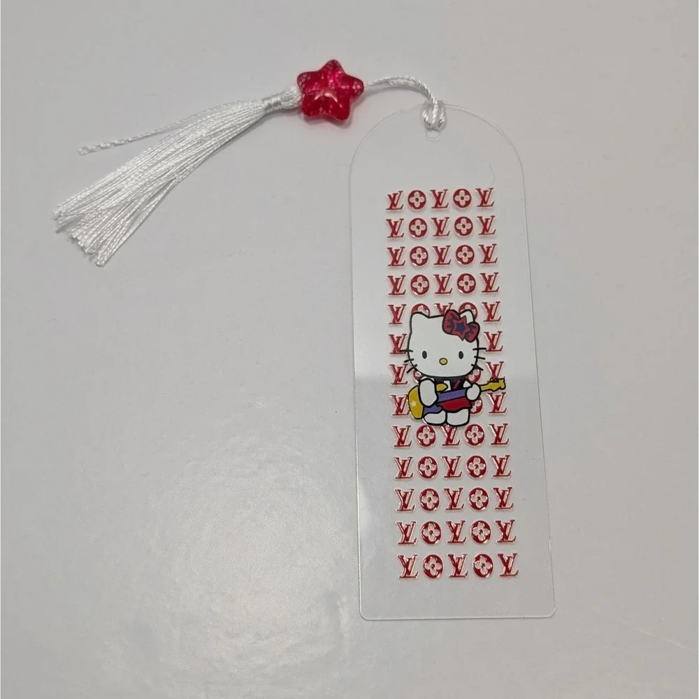 Sanrio Hello Kitty Acrylic Bookmark Tassel Charm Red LV and TB Luxury Handmade